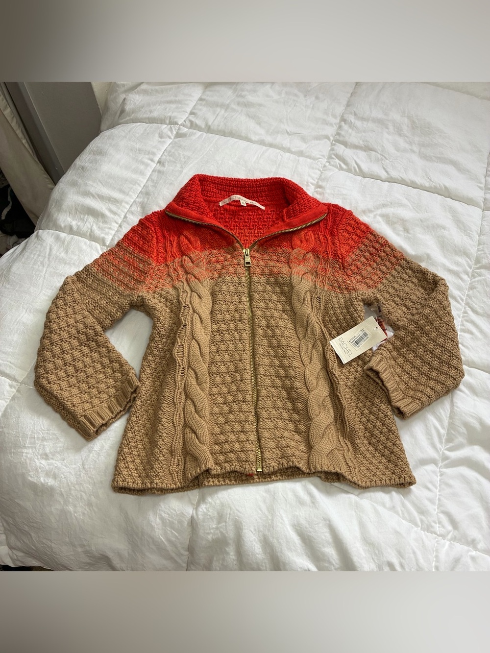 Rachel Roy ombre cable knit full zip sweater